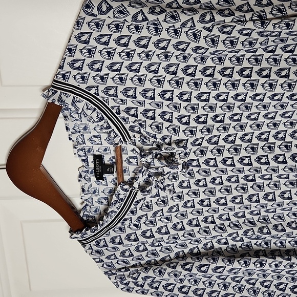 TALBOTS Blue White Birdcage Print Top Size MP - Picture 8 of 11